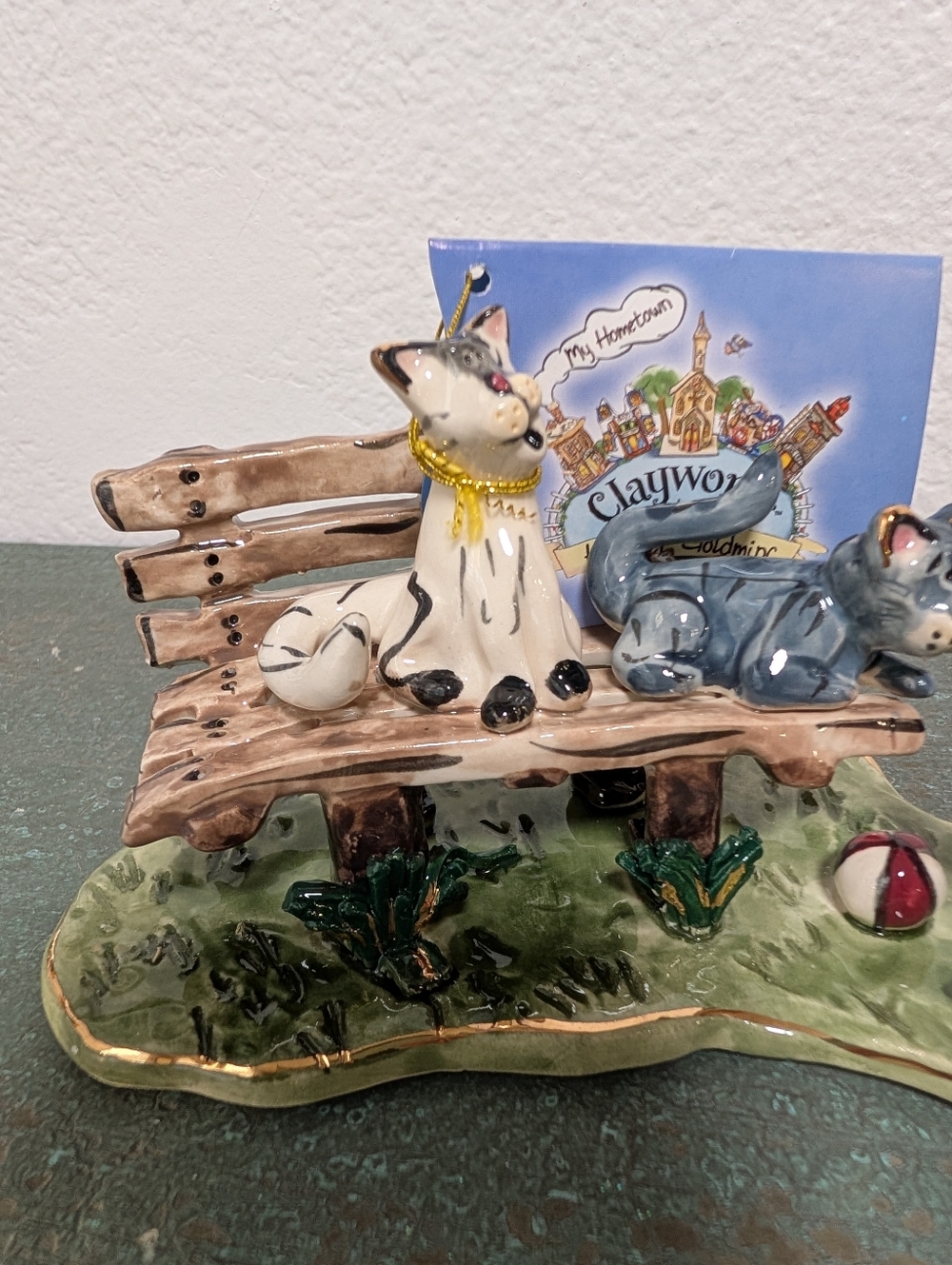 Blue Sky Clayworks Cats on Park Bench And Dog Heather Goldminc 2000 New in Box - Picture 4 of 11